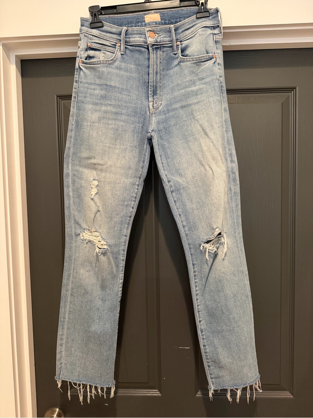 MOTHER Light Blue Straight-Leg Distressed Jeans
